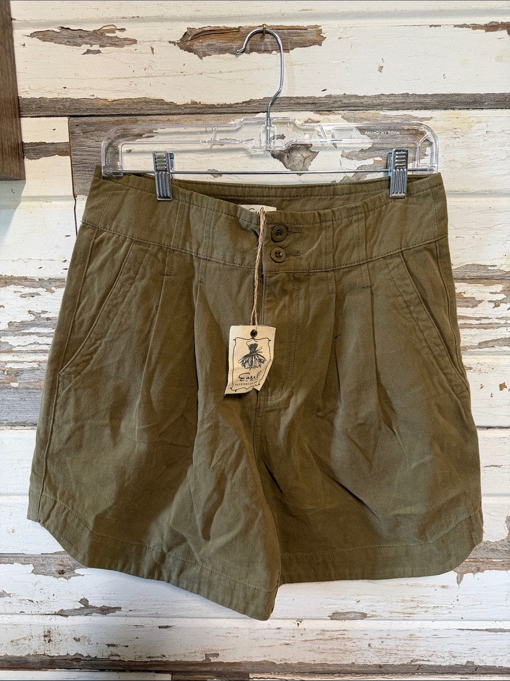 High-Waist Olive Pleated Utility Shorts
